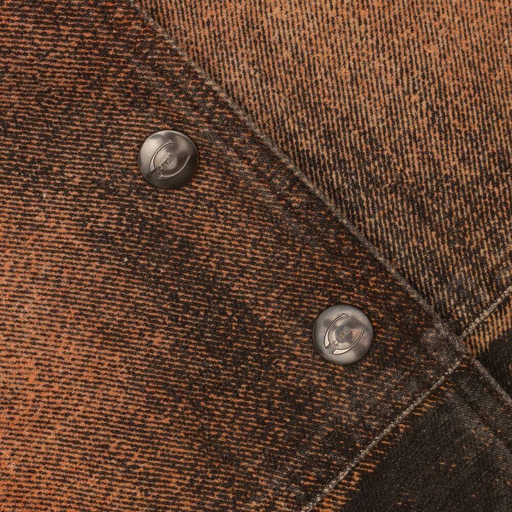 JUST CAVALLI AW04 Sunset Y2K Distressed Denim Long Coat Orange Black IT 42 - Picture 10 of 10